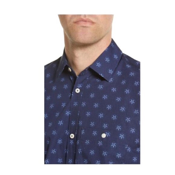 Ted Baker Mens Navy Blue Floral Collared Slim Fit Button Up Shirt Sz 2XL New - Picture 3 of 12